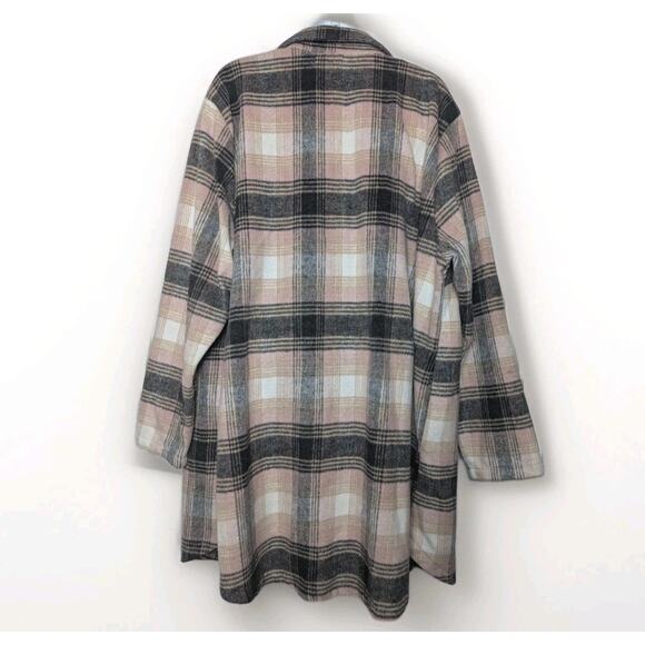 Melloday Mellóday Soft Pink Black Flannel Jacket Shacket Coat Plus Size 2X 2XL - Picture 3 of 8